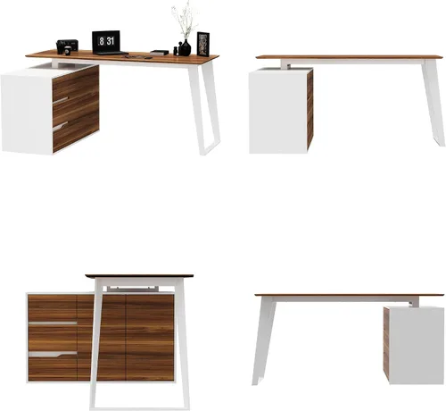 Miniatura 7 de Escritorio de oficina reversible con 3 cajones y 2 estantes, escritorio para computadora en forma de L y mesa de estudio con almacenamiento oculto