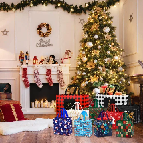 Miniatura 7 de DULEFUN 20 piezas de bolsas de regalo de Navidad, bolsa de regalo de Navidad no tejida reutilizable grande, mediana, pequeña, bolsas de compras