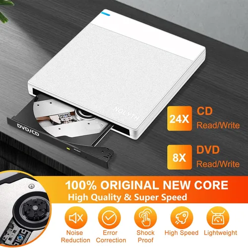 Miniatura 6 de Unidad externa de CD/DVD para portátil: Graba DVDs y CDs para respaldo de datos de archivos, compatible con M-Discs - Plug & Play para Mac Windows