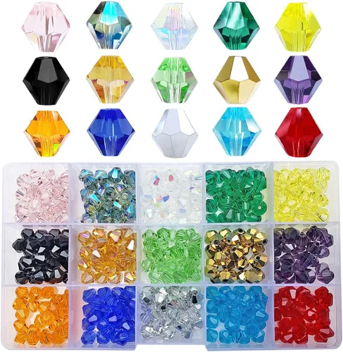 Miniatura 16 de Cuentas de vidrio de bicono de 0.394 pulgadas para hacer joyas, 300 piezas de forma facetada, cuentas espaciadoras de cristal coloridas, surtidos