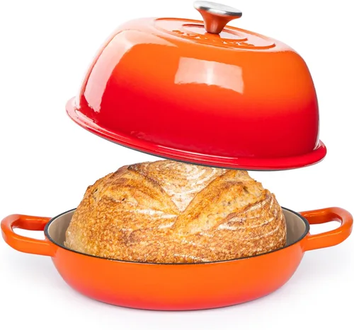 Olla de horno holandés de hierro fundido esmaltado – Olla de horno holandés para hornear pan de masa madre – Olla de pan de hierro fundido – Naranja