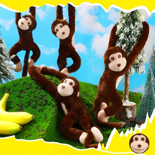 Miniatura 4 de Hungdao 6 paquetes de mono colgante de peluche de la selva con gancho y bucle, mono de peluche colgante para fiesta de la selva para VBS escuela