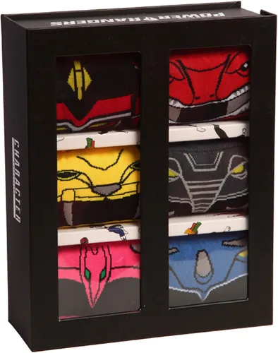 Bioworld Mighty Morphin Power Rangers Megazord - Calcetines para adultos (talla 8-12, seis pares), Varios colores