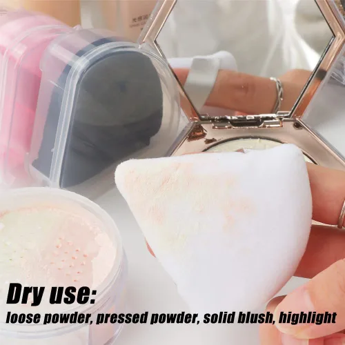 Miniatura 5 de Ocim 10 piezas de pomo triangular de polvo para polvo facial, pomo de belleza suave de terciopelo triangular, maquillaje prensado, esponjas de polvo