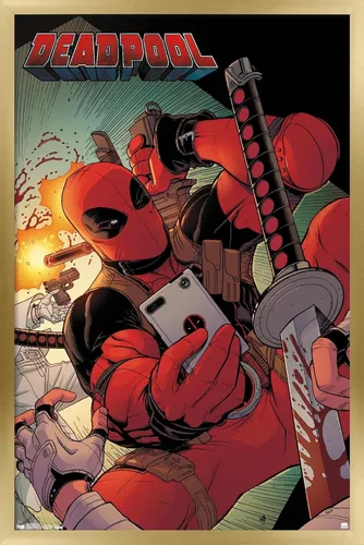 Miniatura 19 de Trends International Marvel Comics Deadpool - Póster de pared para selfies, 14.725 x 22.375 pulgadas, versión enmarcada de madera de granero
