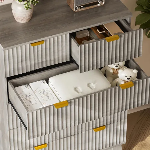 Miniatura 6 de BORNOON Cómoda alta de 46" para dormitorio, cómoda de 6 cajones acanalados, cómoda moderna de madera con almacenamiento profundo, correderas
