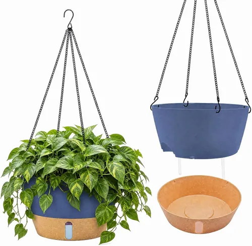 Miniatura 14 de ZMTECH Macetas colgantes de 12 pulgadas para interior, maceta colgante grande con nivel de agua visible y cadena, maceta colgante de flores