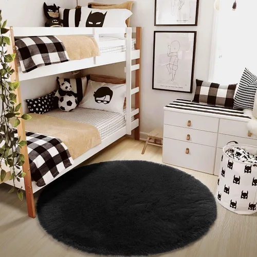 Miniatura 7 de Alfombra redonda pequeña negra de 3 pies para dormitorio, alfombra circular esponjosa para decoración de sala de estar, alfombra circular peluda