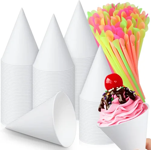 Miniatura 13 de Eaasty 200 tazas de cono de nieve y pajitas, cucharas de 4.5 onzas, popotes de papel desechables, cuchara de paja para aguanieve, helado afeitado