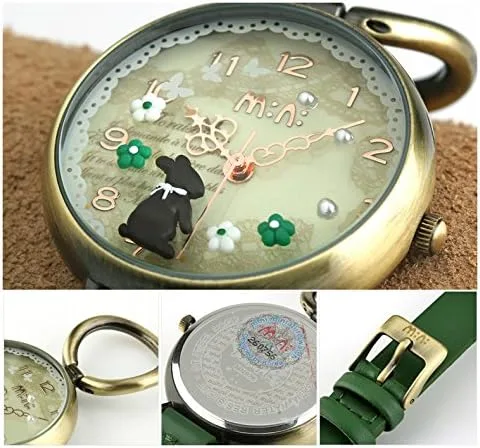 Miniatura 2 de DREAMING Q&P Lindos Bowknot Bunny Girls Teenagers' Relojes de pulsera, esfera de mariposa, correa de cuero caja dorada fq062, Moda