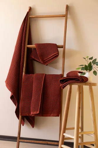 Miniatura 37 de PÜSKÜL - Paquete de 2 toallas de baño y spa de punto gofre, 100% algodón orgánico turco de alta calidad, fina de secado rápido, fabricadas en Beige