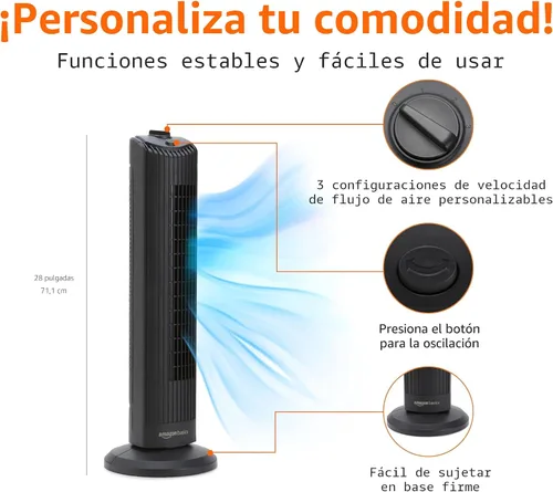 Miniatura 2 de Amazon Basics Ventilador de torre oscilante de 60 grados de 28 pulgadas para dormitorio, sala de estar, oficina, con 3 velocidades, control mecánico