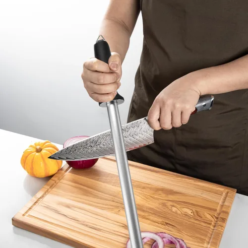 Miniatura 5 de Varilla de afilar cuchillos, barra afiladora de cuchillos profesional de 12 pulgadas, acero de afilado portátil y ligero con mango de polipropileno