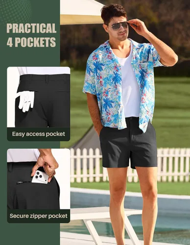 Miniatura 4 de PULI Pantalones cortos de golf para hombre con entrepierna de 5 pulgadas, elásticos, pantalones cortos de vestir casuales con bolsillos