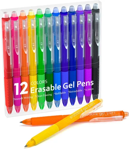 Lineon Bolígrafos de Gel Borrables, 12 Colores Retráctiles de Punta Fina Bolígrafos Borrables con Clic, Tintas de Colores Surtidos, Hacen que los