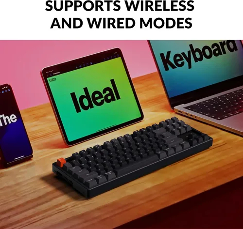 Miniatura 3 de Keychron Teclado mecánico inalámbrico K8, diseño sin llave de 87 teclas Bluetooth/con cable RGB retroiluminado con interruptor azul óptico Gateron