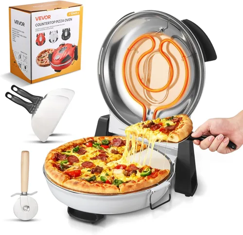 Miniatura 11 de VEVOR Horno para pizza, máquina eléctrica de pizza de 12 pulgadas, cocina de encimera de 1200 W con piedra de cordierita, perilla de control de Rojo
