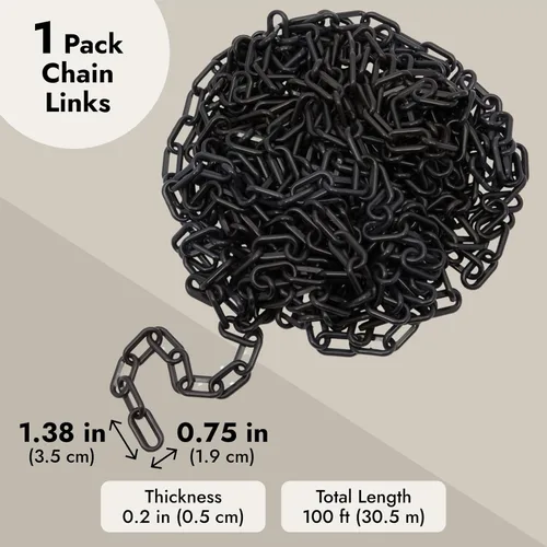 Miniatura 5 de Stockroom Plus Cadena de plástico – 100 pies, eslabones de cadena de plástico negro – Barrera de seguridad para valla, entrada, estacionamiento