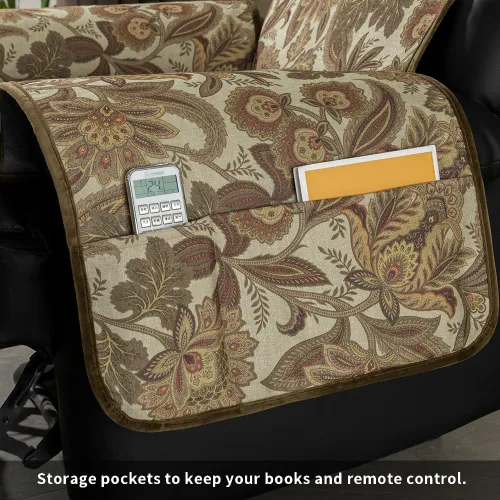 Miniatura 2 de STONECREST - Funda antideslizante para silla reclinable, estampado de cachemira, funda de lino sintético cepillado, se mantiene en su lugar