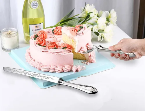 Miniatura 5 de Juego de cuchillo y servidor para tartas, juego de corte de pastel de acero inoxidable 18/10, juego de servir pastel de amor dulce perfecto