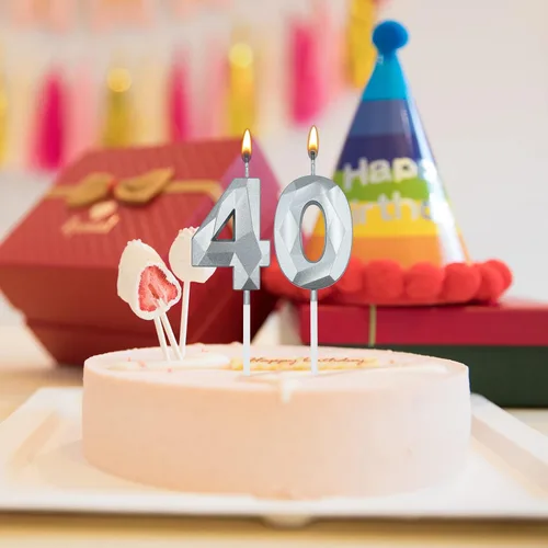 Miniatura 3 de Velas de cumpleaños número 16 y 61 para tartas, velas plateadas con forma de diamante 3D, decoración de cumpleaños, suministros de fiesta para Plata