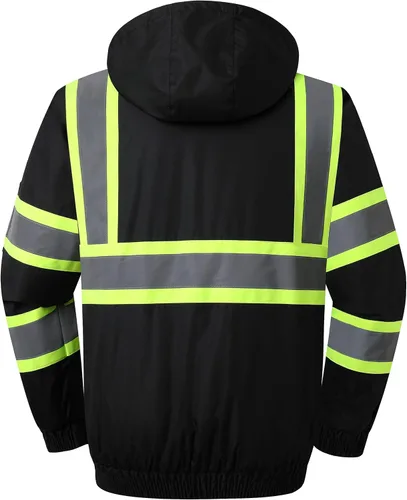Miniatura 6 de JKSafety Chaqueta bomber de seguridad de invierno de alta visibilidad para hombres y mujeres Chaqueta de seguridad de invierno duradera e 116-negro