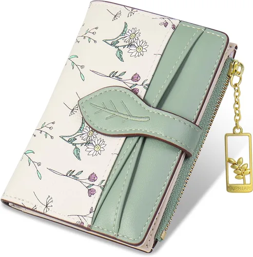 Miniatura 17 de Carteras para mujer - Bloqueo RFID - Pequeña billetera con flores, cuero PU suave, plegable, bolsillo con cremallera para monedas, tarjetero