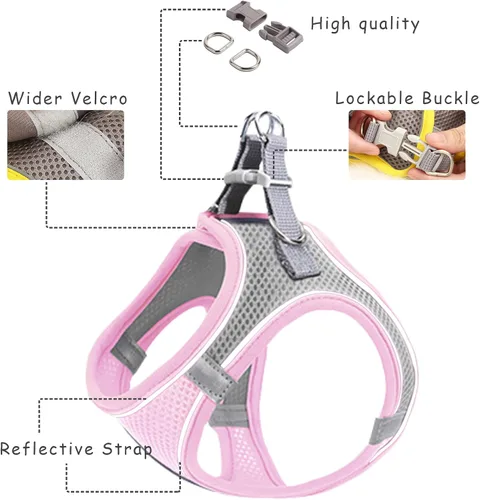 Miniatura 2 de Arnés sin tirones para perros pequeños, de malla transpirable, reflectante, para cachorros, gatos, chaleco ajustable para animales pequeños, conejo