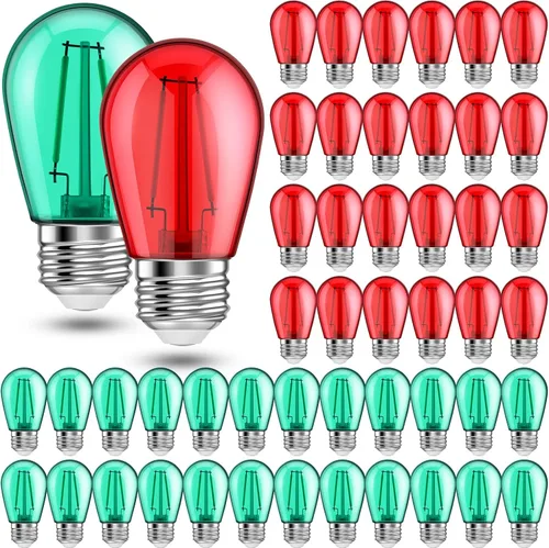 Miniatura 8 de 25 unidades de bombillas LED S14 rojas y verdes de 2W con base E26, bombillas de Navidad de colores rojo y verde, bombillas de cadena