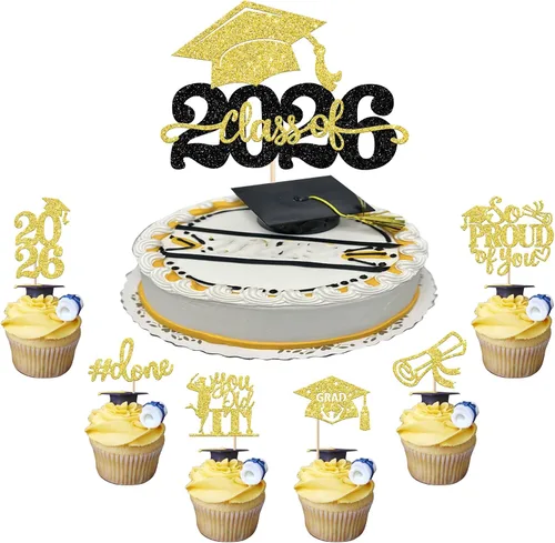 Miniatura 64 de Paquete de 24 adornos para cupcakes de clase 2025 con purpurina 2025 para diploma de graduación 2025 para cupcakes temáticos de graduación 2025