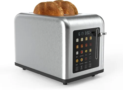 Miniatura 9 de Rae Dunn Tostadora eléctrica digital retro, tostadora de acero inoxidable de 2 rebanadas con pantalla táctil, temporizador de cuenta regresiva, 6