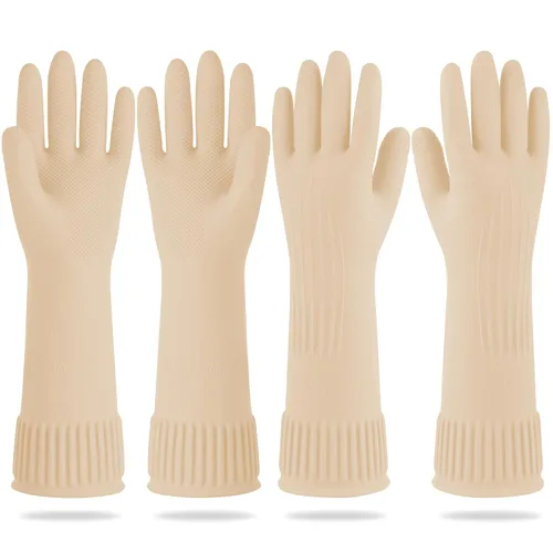 Miniatura 19 de DABOGOSA Mamison 2 pares de guantes de goma impermeables reutilizables para limpieza de lavavajillas para el hogar, guantes de cocina