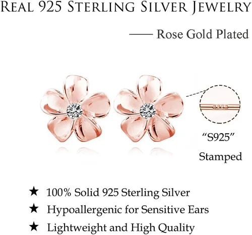Miniatura 6 de Reffeer Aretes de tuerca de plata de ley 925 maciza con diseño de flor de plumeria para mujeres y adolescentes