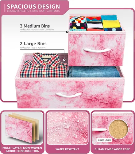 Miniatura 5 de Sorbus Cómoda Infantil con 5 Cajones - Unidad Organizadora de Almacenamiento con Marco de Acero, Parte Superior de Madera, Cajones de Tela Fáciles