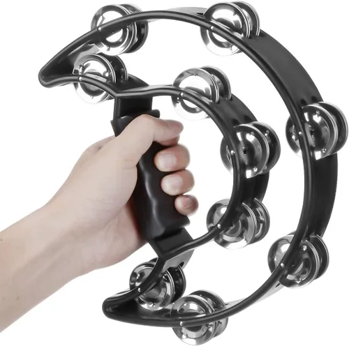 Miniatura 4 de TENINYU - Pandereta musical de media luna con doble fila de sonajas de metal, instrumento de percusión de mano, disponible en varios