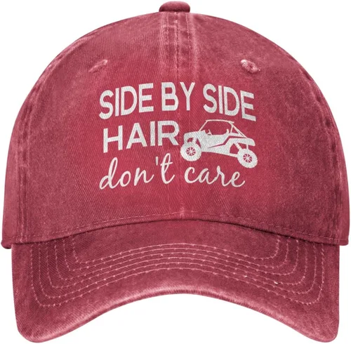 Miniatura 2 de JEKGLEY Gorra de béisbol para mujer con texto en inglés "Side by Side Hair Don't Care", ajustable, vintage, desgastada, para mujeres y hombres