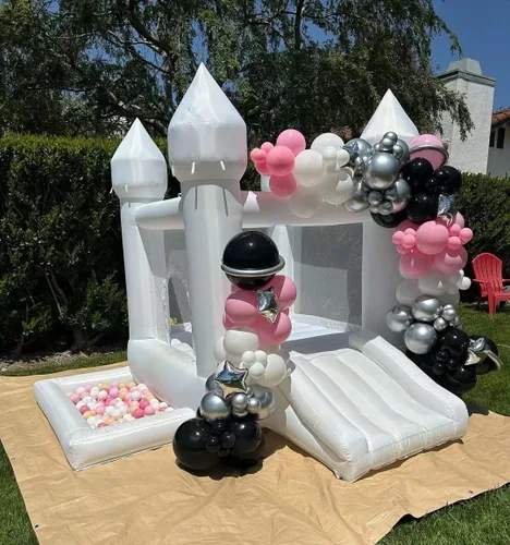 Miniatura 6 de POYOUNGHU Casa de Rebote Blanca, Casa con Inflador, Inflable para Saltar, Juguete para Niños, Material Extra Grueso Cosido para Mayor Durabilidad