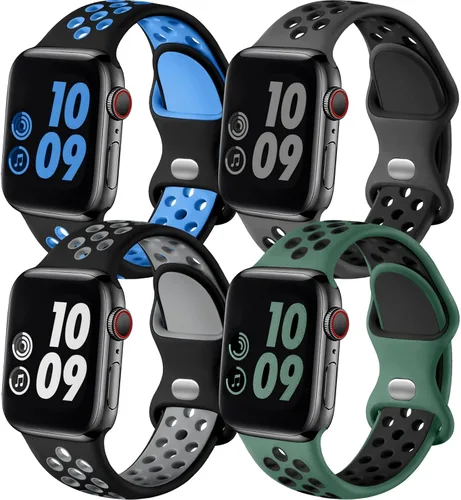 Miniatura 22 de Adorve 4 Pack Sport Bands Compatible with Apple Watch Bands for Men Women 49mm 46mm 45mm 44mm 42mm 41mm 40mm 38mm,Breathable Soft Silicone Strap for