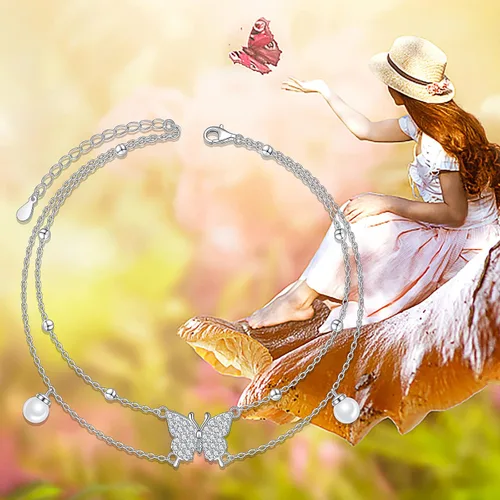 Miniatura 5 de Tobilleras para mujer de plata de ley S925 ajustable, pulsera de tobillo para pie de playa, regalo de joyería