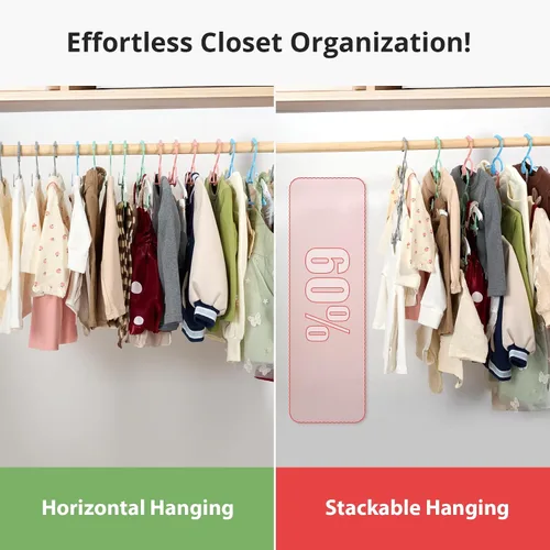 Miniatura 4 de Paquete de 60 perchas para niños, extensibles y apilables, perchas de mezcla de colores para niños pequeños, niños y adolescentes, perchas