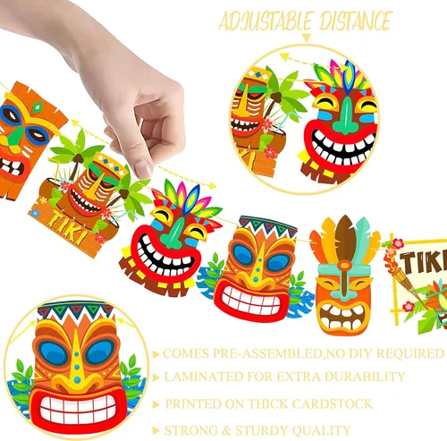 Miniatura 5 de Hawai Luau - Pancarta hawaiana de Tiki para fiesta de cumpleaños, 3 unidades, decoración de fiesta de Aloha para colgar, guirnaldas de Tiki