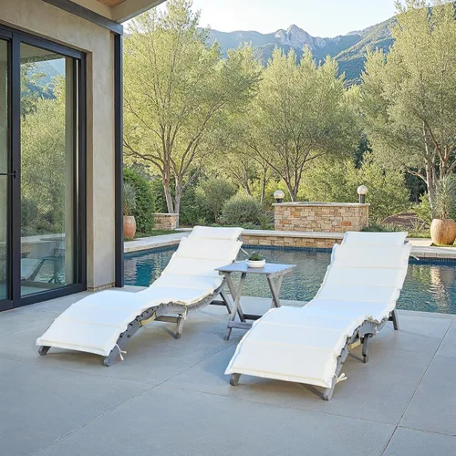 Miniatura 2 de SAFAVIEH Outdoor Collection Pacifica PAT7020E - Juego de tumbona de 3 piezas con cojín de madera maciza/beige gris Gris/Beige