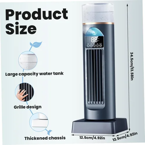 Miniatura 2 de Ventilador de torre de refrigeración por aire 2 en 1 6 velocidades de viento Torre con humidificación Oscilante de 120 ° Temporizador 6H Pantalla