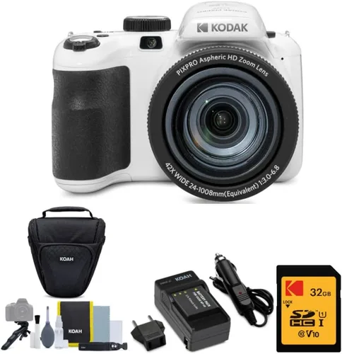 Kodak PIXPRO Astro Zoom AZ425 Cámara digital de 20 MP (Blanco) Paquete con tarjeta SD de 32 GB, kit de batería recargable y cargador, estuche para