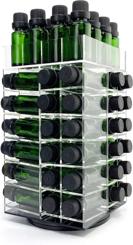 Estante de almacenamiento de aceite esencial, organizador de torre giratorio, soporte de exhibición acrílico transparente para 64 botellas, 0.2 fl