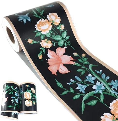 Miniatura 7 de UPREDO Papel tapiz decorativo de molduras florales, papel para despegar y pegar para baño, cocina, protector contra salpicaduras, 4 pulgadas x 32.8