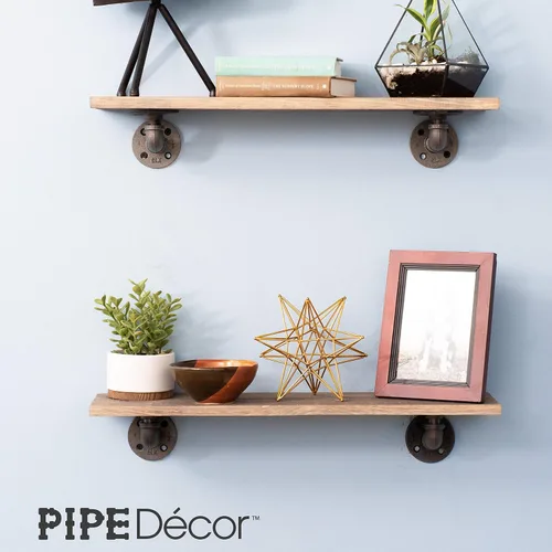 Miniatura 8 de PIPE DECOR Soportes de estante de tubería industrial, 2 pulgadas, paquete de 4 – Accesorios flotantes de doble brida montados en la pared, juego