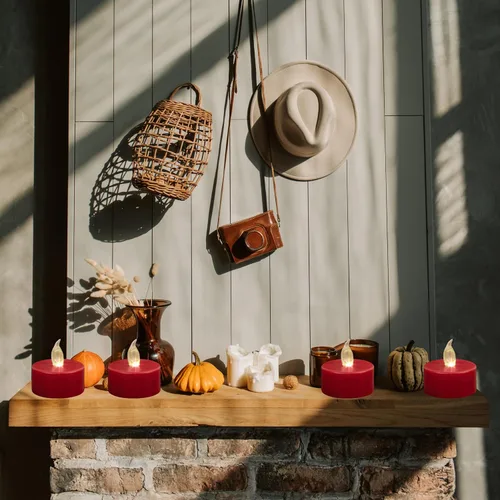 Miniatura 5 de Velas de Té Sin Llama Paquete de 24 Velas LED Votivas Eléctricas que Funcionan con Batería Velas Falsas Parpadeo Realista y Más de 200 Horas de Rojo