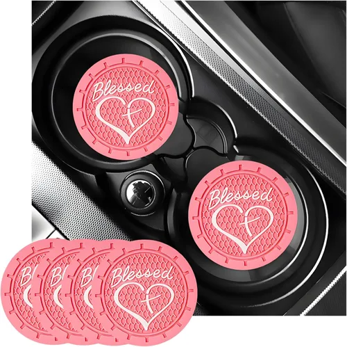 Miniatura 10 de KVAEY 2 PCS Posavasos para Portavasos de Coche, 2.76 Pulgadas Alfombrillas Antideslizantes para Bebidas del Vehículo con Linda Cruz Bendita