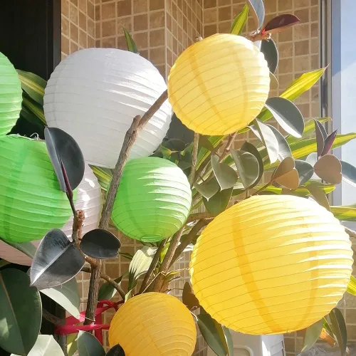 Miniatura 4 de Linternas de papel de estilo chino, juego de 5, adecuadas para decoración de fiestas (azul claro, 12 pulgadas)